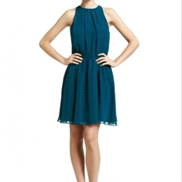 Erin Fetherston Teal Shirred Neck Sheath Bnwt Orig Price Cocktail Dress - Picture 2 of 9